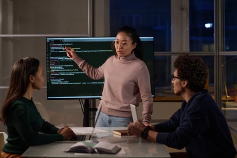 Presenter walking others through code on a screen