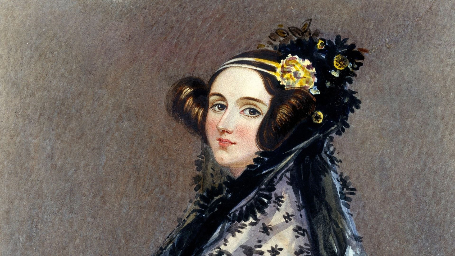 Portrait watercolour of Ada Lovelace from 1840 attributed to Alfred Edward Chalon