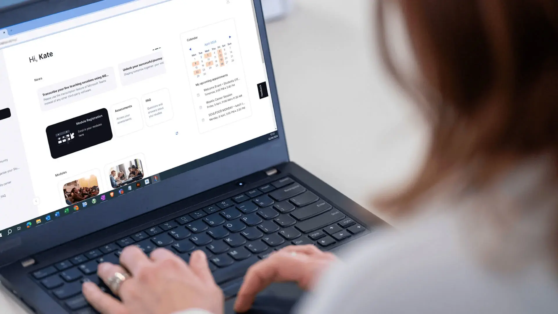 Closeup of laptop screen showing a learning portal
