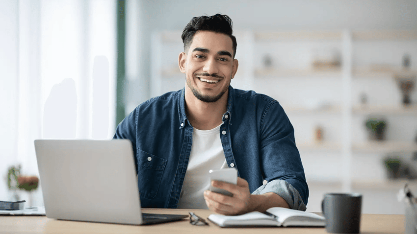A young student searching career opportunities with a master's degree
