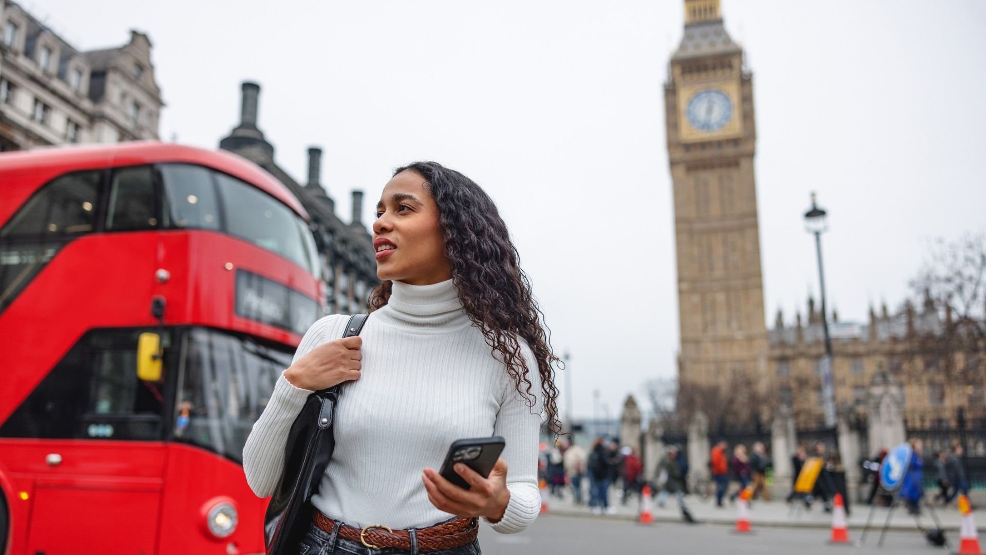Female student walking around London